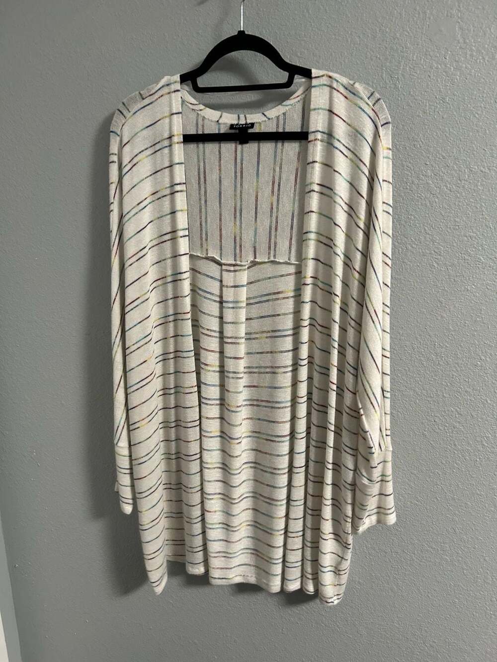 Torrid White Rainbow Stripe Open Front Cardigan Size 2X Plus Size